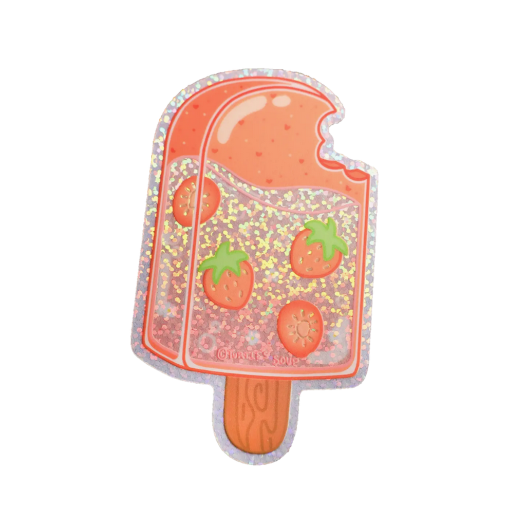 Strawberry Ice Pop Glitter Vinyl Sticker