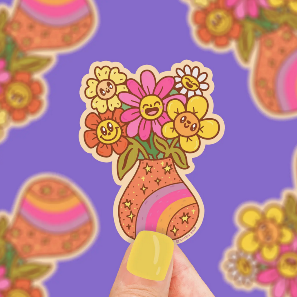 Happy Flowers Vase Sticker