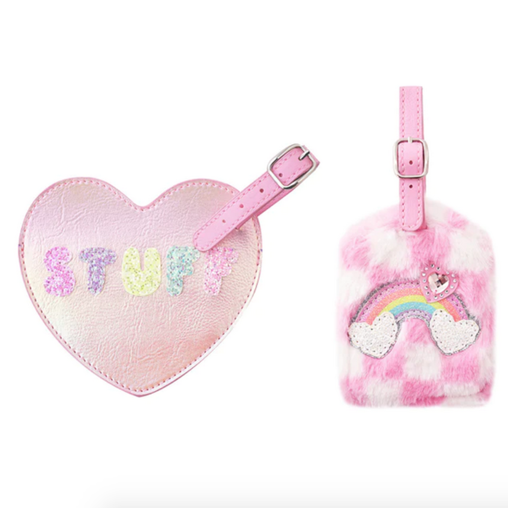 Rainbow & Heart Faux Fur Luggage Tag Set