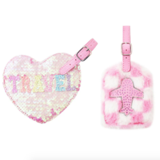 Plane & Heart Faux Fur Luggage Tag Set