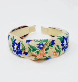 French Floral Embroidered Headband - Apricot