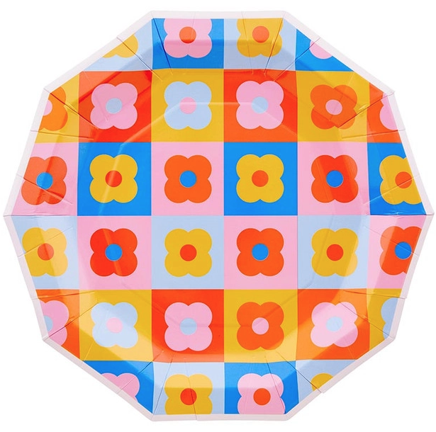 Celebration Paper Plate 8ct Retro Flower Rock Paper Scissors