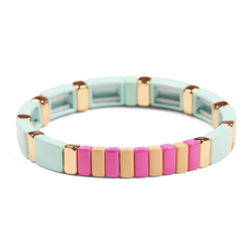Blue & Pink/Melon Tile Bracelet