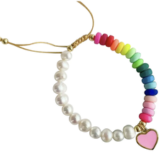 Pearl & Rainbow Heart Bracelet