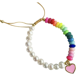 Pearl & Rainbow Heart Bracelet