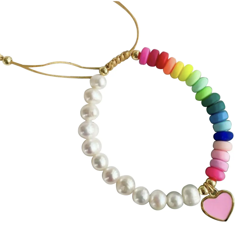 Pearl & Rainbow Heart Bracelet