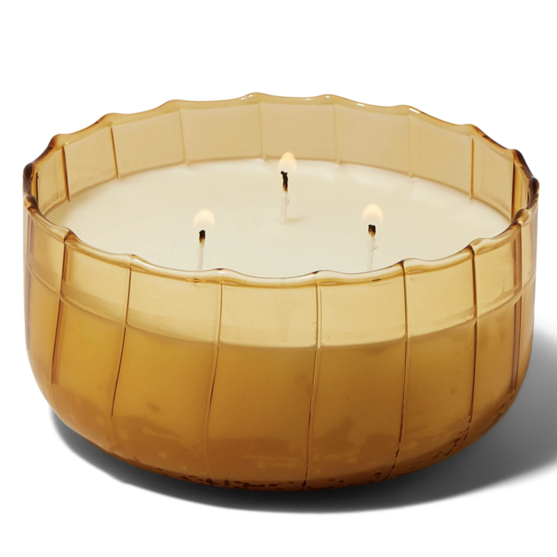 Golden Ember Ribbed Glass Candle