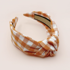 Orange and White Gingham Plaid Knotted Headband