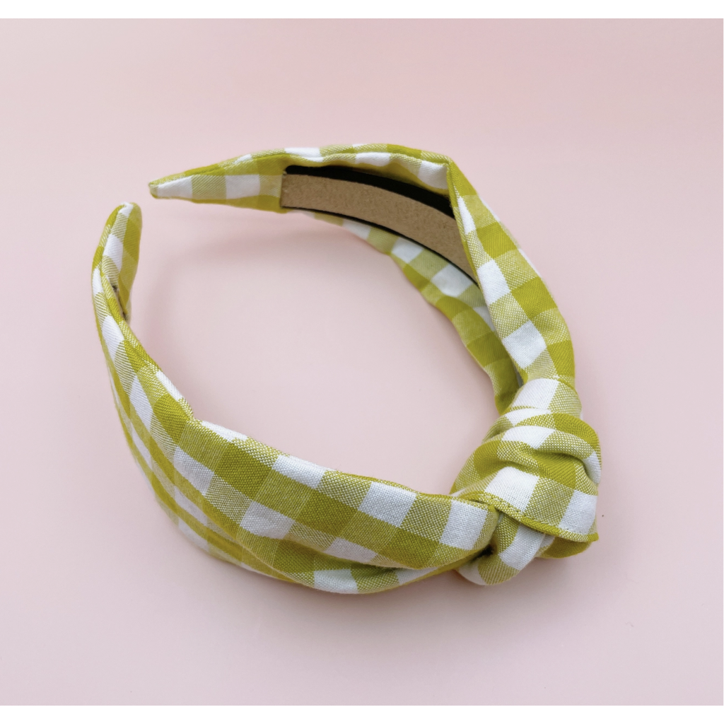 Green and White Gingham Knotted Headband