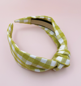 Green and White Gingham Knotted Headband