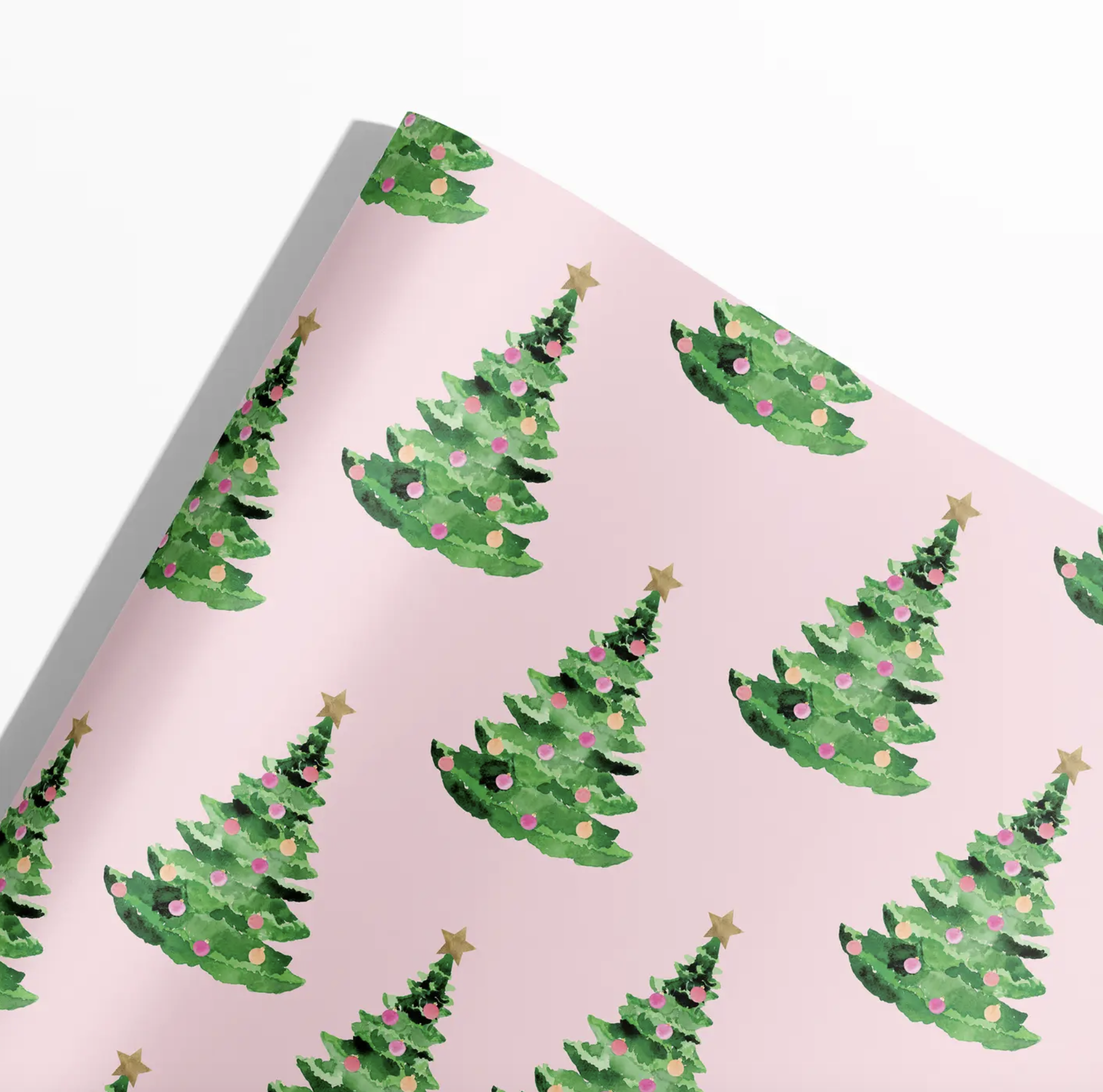 Pink Christmas Trees Wrap Roll 3 Sheets Rock Paper Scissors