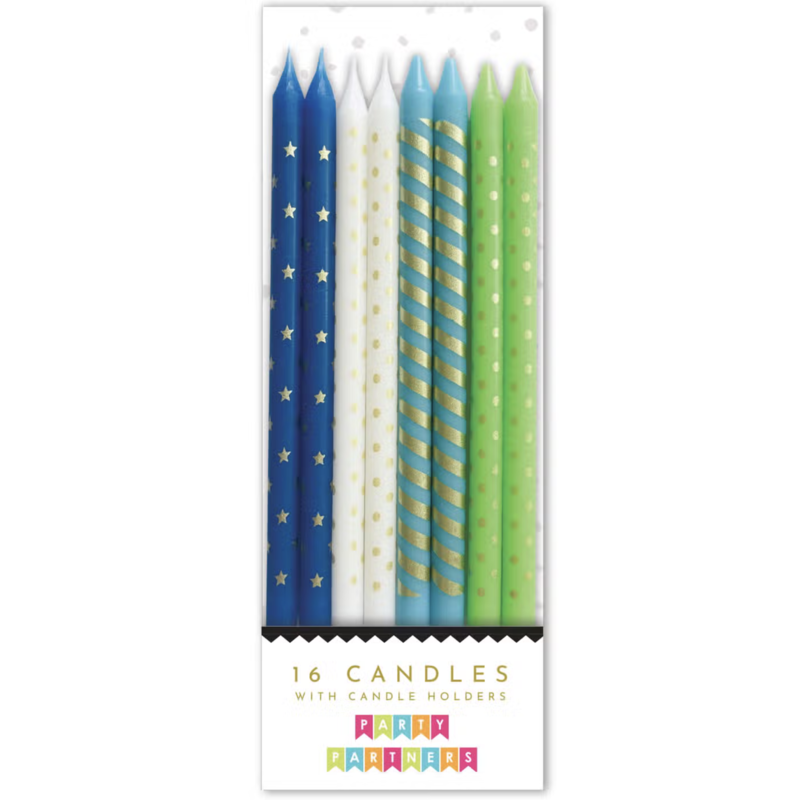 Blue & Green Metallic Patterned Candles