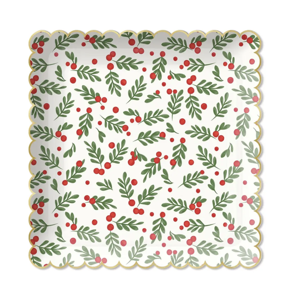 Holly Stripes Scalloped Plates
