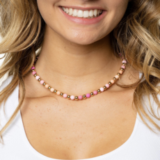 Gold & Pinks Round Bead Necklace
