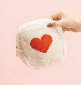 Cream Heart Square Teddy Pouch