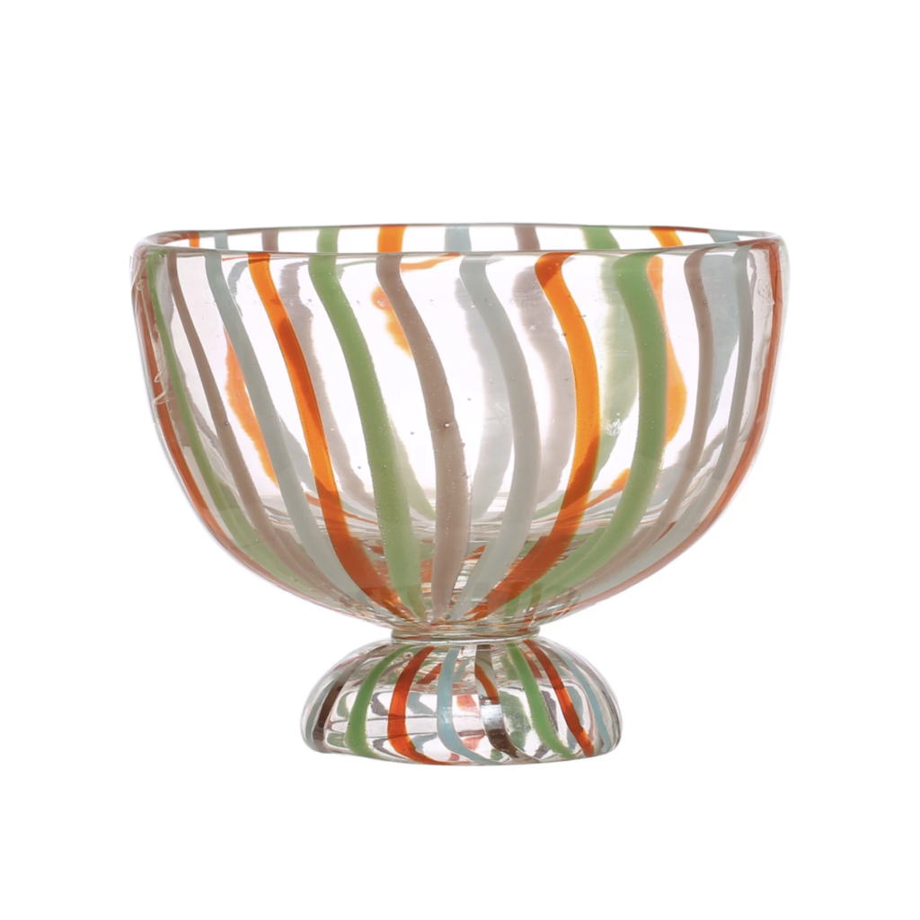 Colorful Striped Glass Footed Bowl