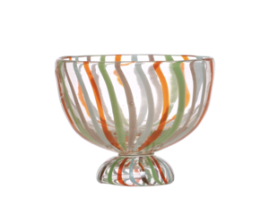 Bloomingville Hand-Painted Glass Footed Bowl - 6.75 Inch Multicolor Striped Decorative Bowl For Snacks, Fruits & Appetizers - Boho & Modern Table Decor
