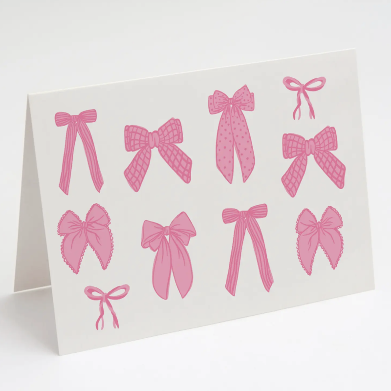 Pink Bows Folded Notecard