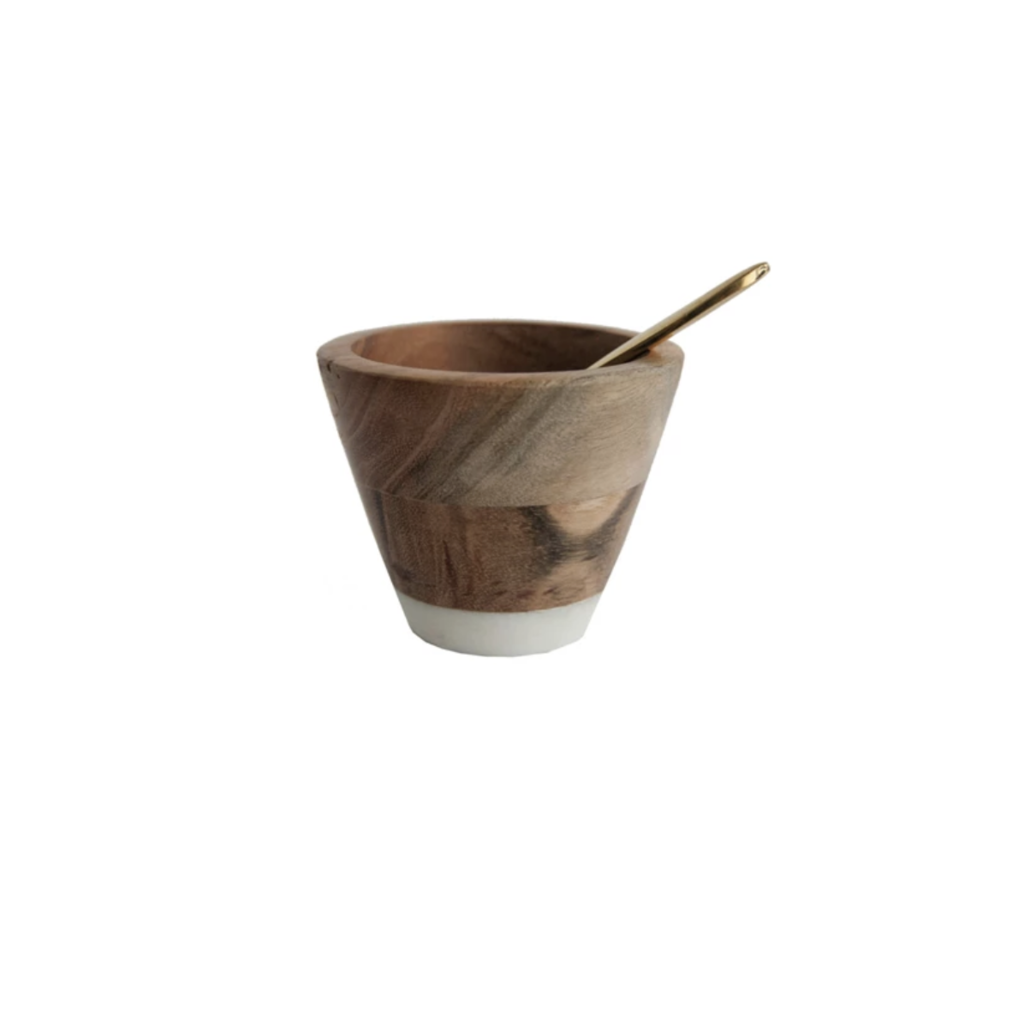 Mango Wood Pinch Pot & Brass Spoon