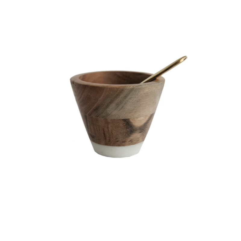 Mango Wood Pinch Pot & Brass Spoon