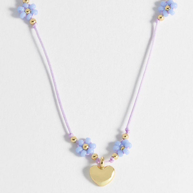 Heart & Blue Flower Necklace