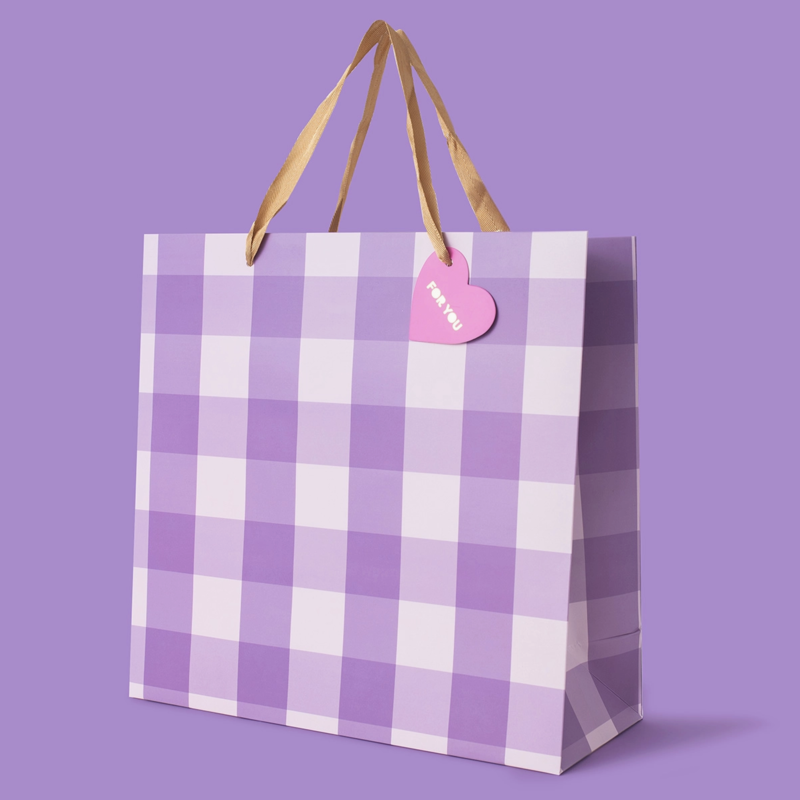 Large Purple Gingham Gift Bag