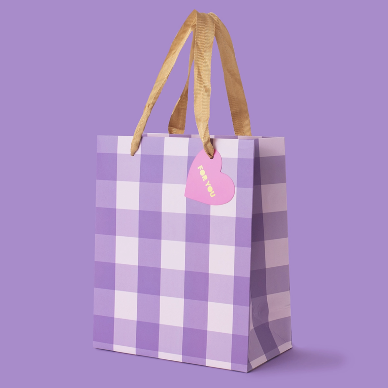 Medium Purple Gingham Gift Bag
