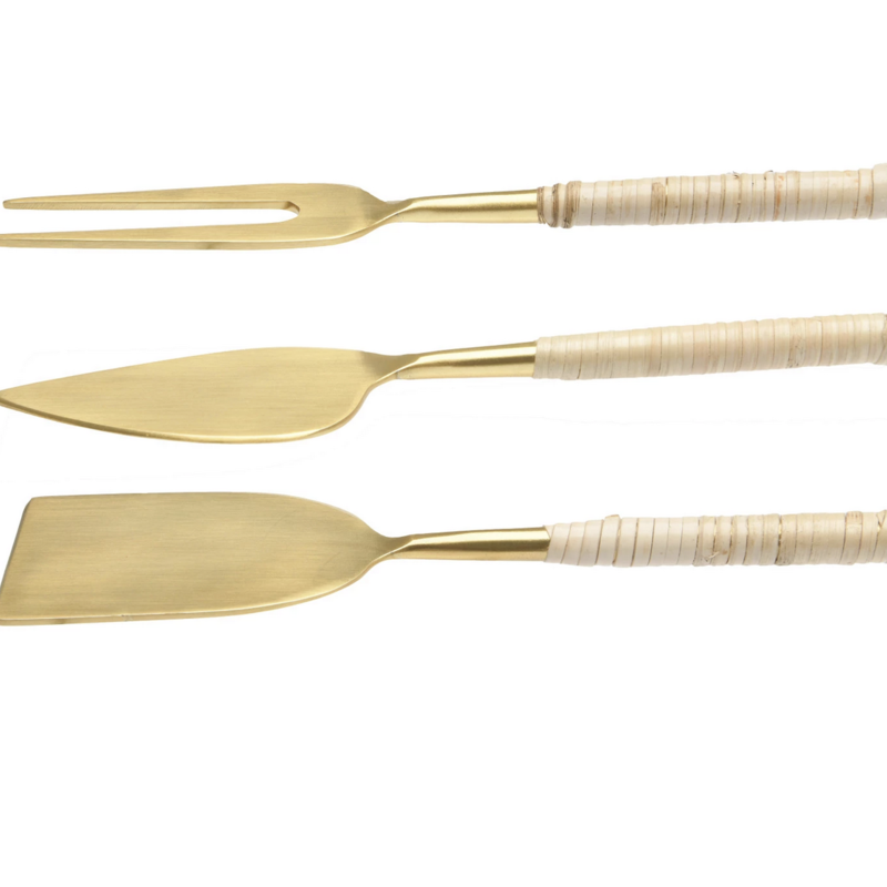 Cheese Servers with Rattan Handles - Set of 3