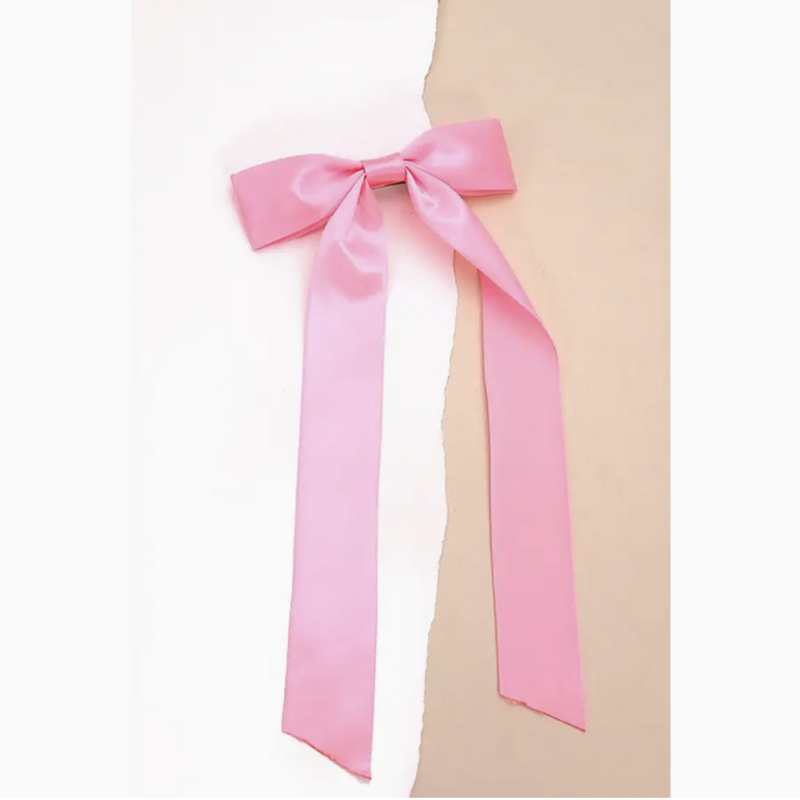 pink silky satin bow clip