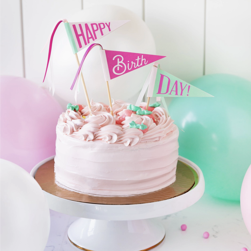 Pink Happy Birthday Cake Topper