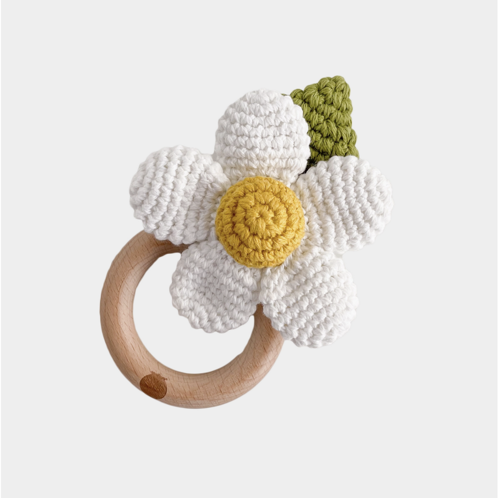 White Flower Cotton Crochet Rattle Teether