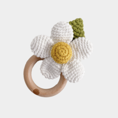 White Flower Cotton Crochet Rattle Teether