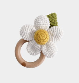 White Flower Cotton Crochet Rattle Teether