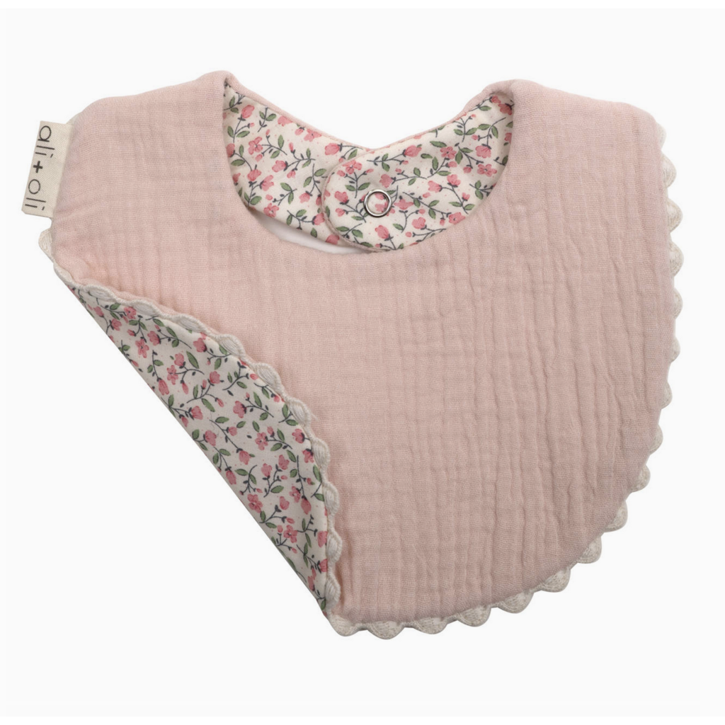 Muslin Cotton Baby Bib Double Sided Pink/Flowers