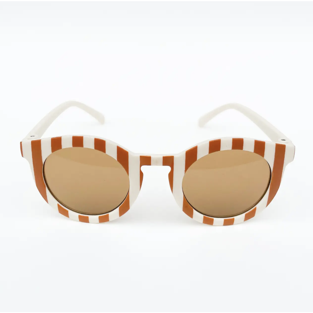 Retro Cream & Tan Stripe Kids Sunglasses