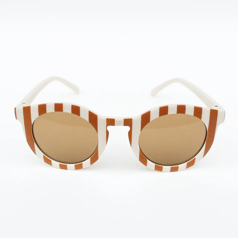 Retro Cream & Tan Stripe Kids Sunglasses