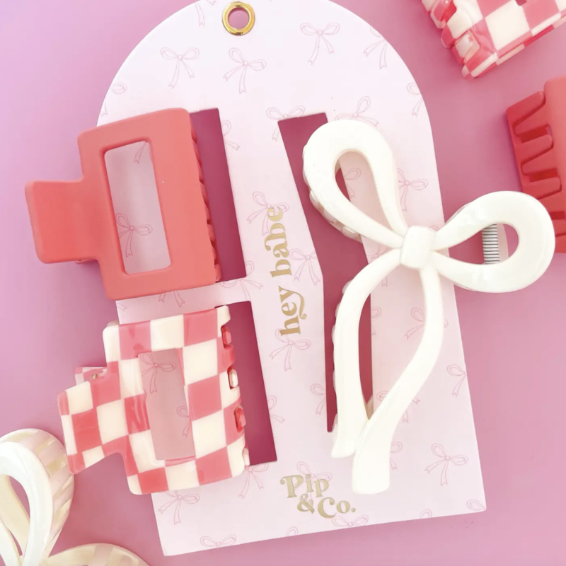 Pink Cream Hair Clip Set