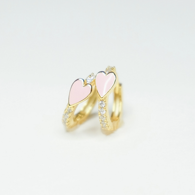 Bubblegum Pink Heart Pave Huggie Earrings