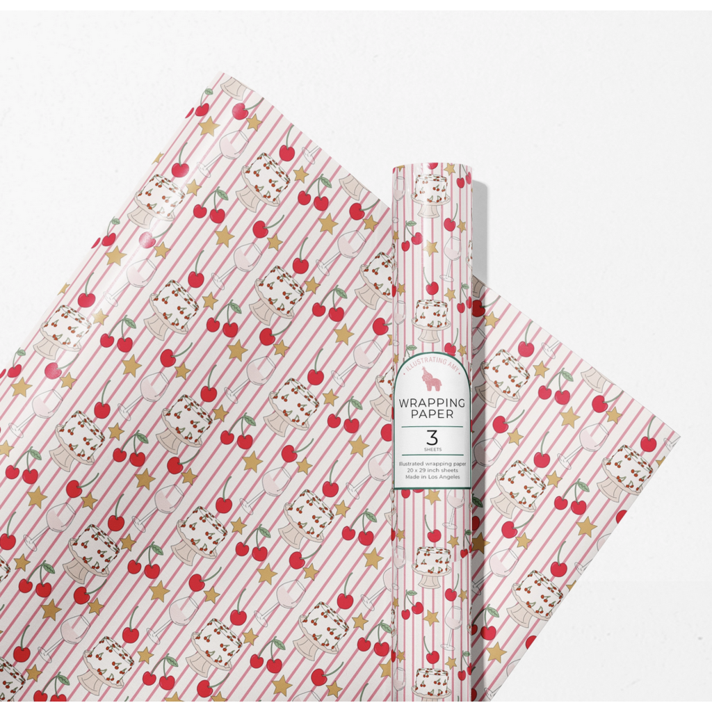 Cherry Stripes Gift Wrap Roll
