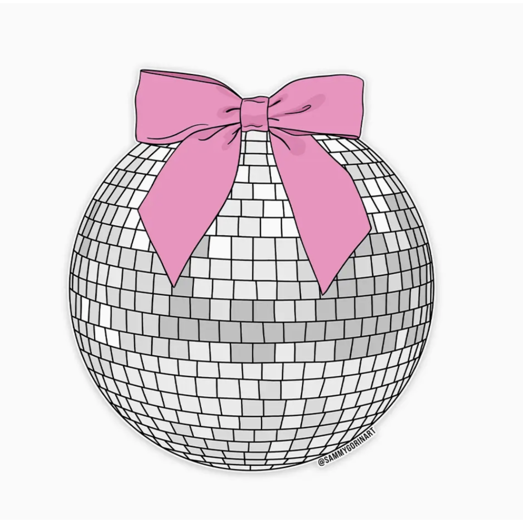 Pink Bow Disco Ball Sticker