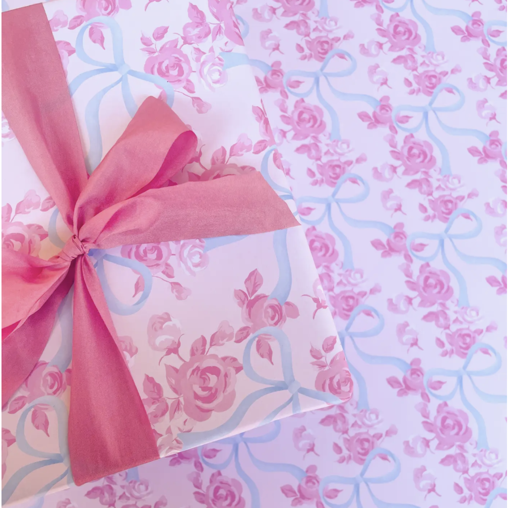 Roll of Floral Bow Wrapping Paper - 3 Sheets