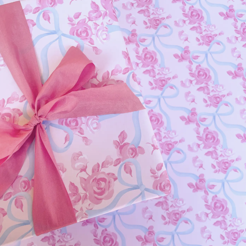 Roll of Floral Bow Wrapping Paper - 3 Sheets