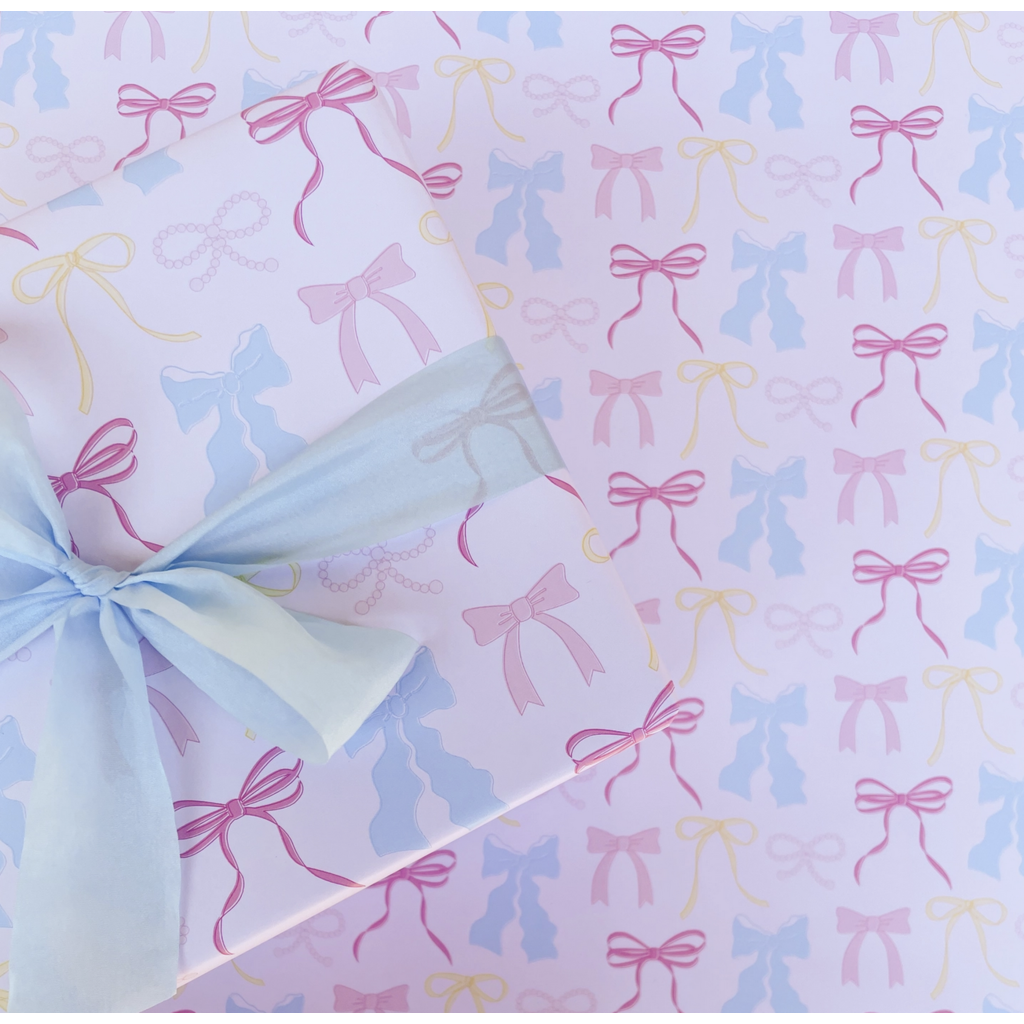 Roll of Pastel Bow Wrapping Paper - 3 Sheets