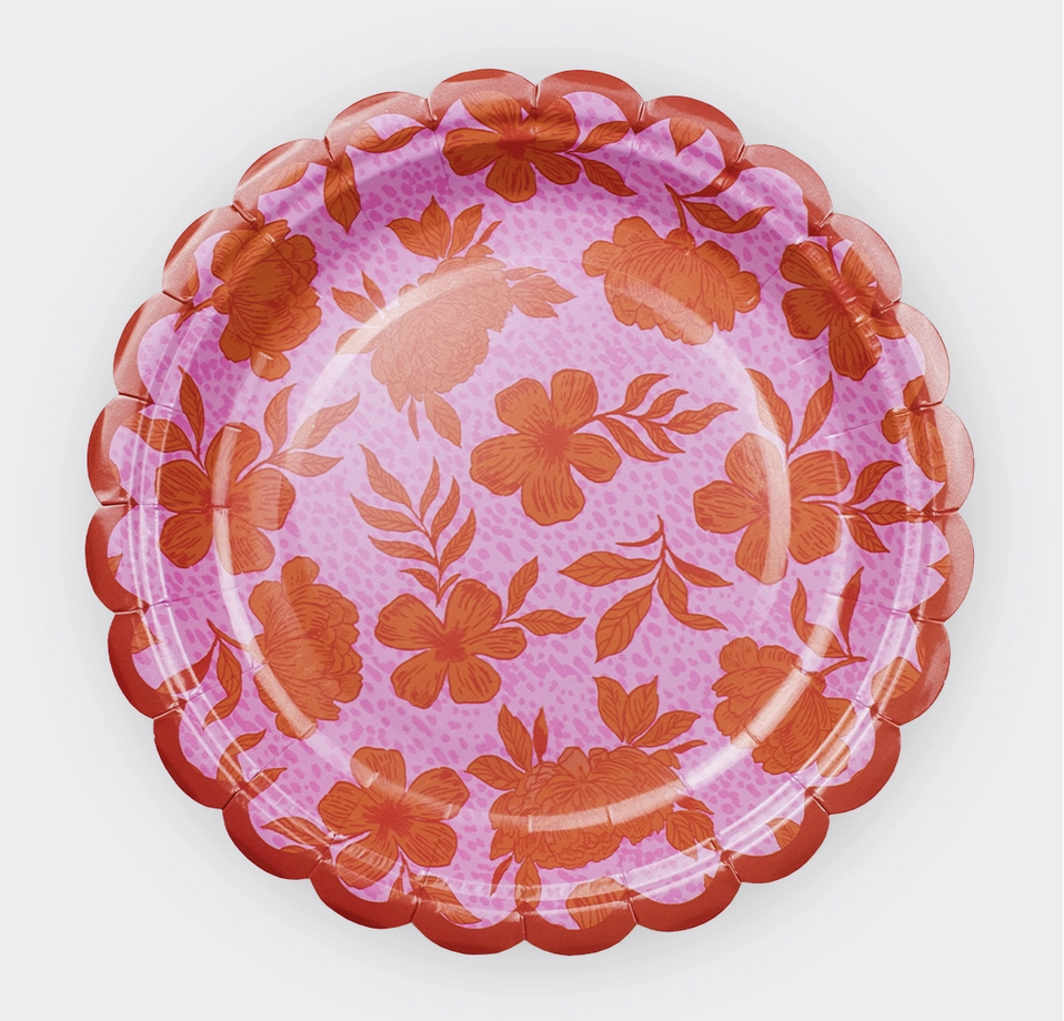 Pink floral plates deals