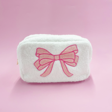 Pink Bow Teddy Cosmetic Zipper Bag - Large