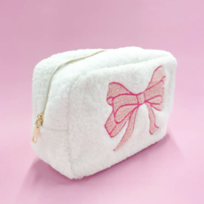 Pink Bow Teddy Cosmetic Zipper Bag - Large