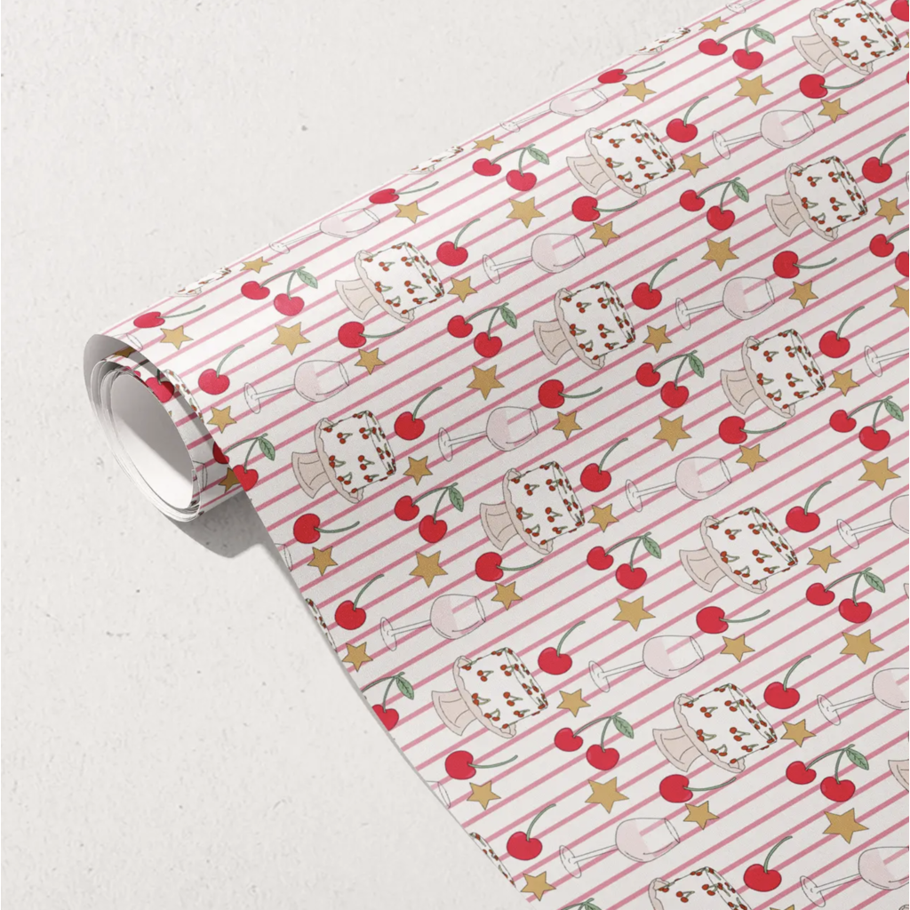 Cherry Stripes Gift Wrap Roll