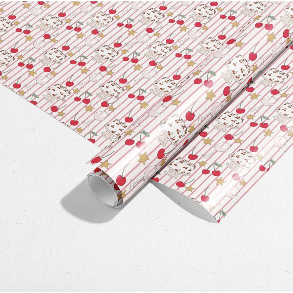 Cherry Stripes Gift Wrap Roll