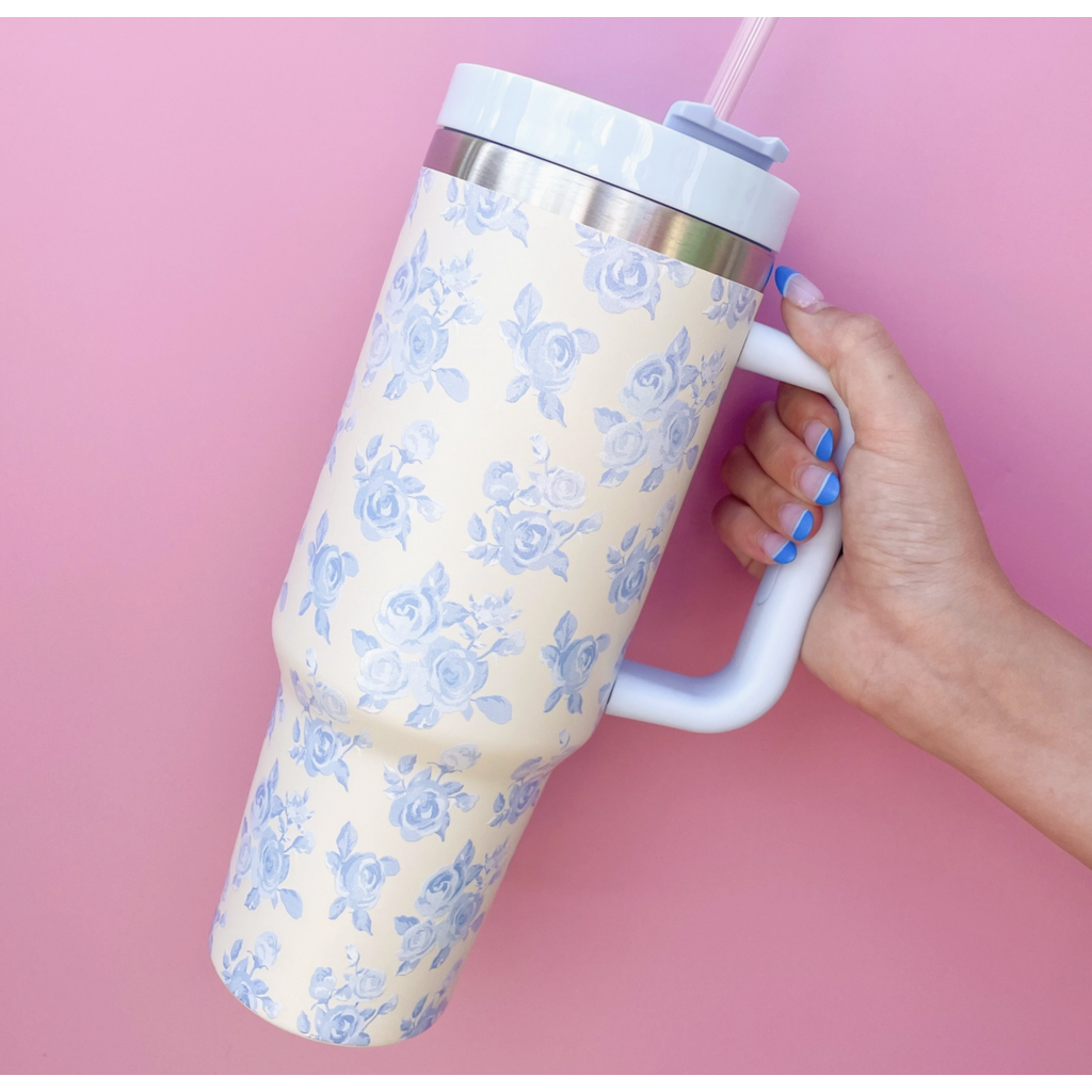 Cream & Blue Floral 40oz Tumbler