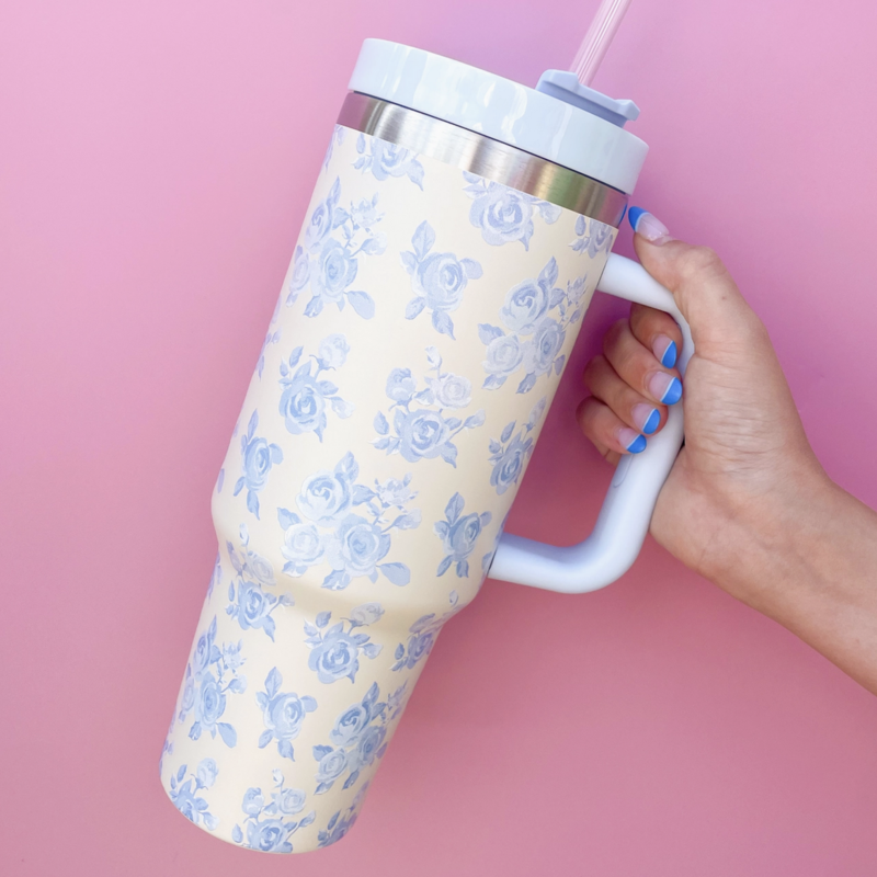 Cream & Blue Floral 40oz Tumbler